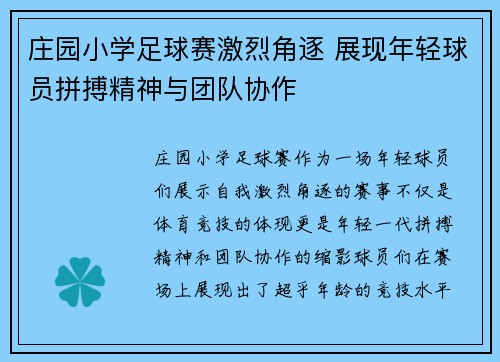 庄园小学足球赛激烈角逐 展现年轻球员拼搏精神与团队协作