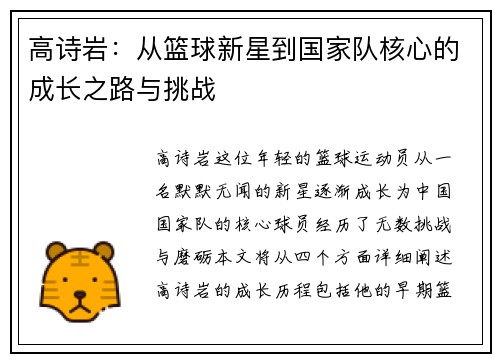 高诗岩：从篮球新星到国家队核心的成长之路与挑战